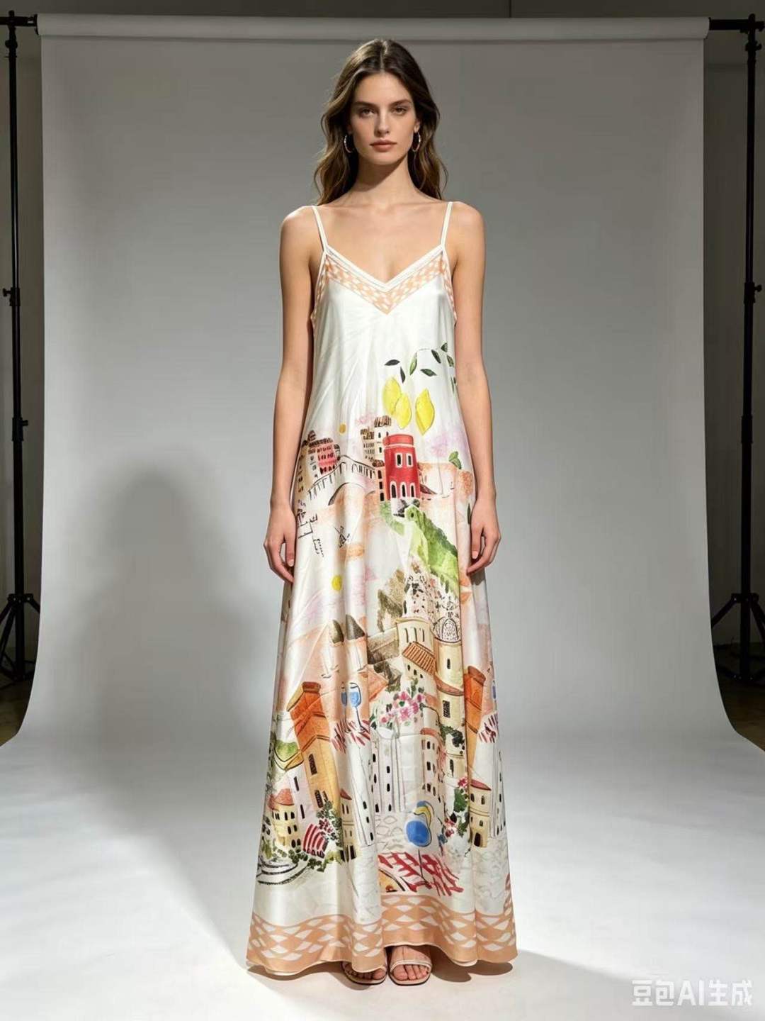 amalfi coast maxi dress CRACOR Orange 100% Poly Color:Baby Tag: faux_buttons AW.Bridal A-line V-Neck Floor