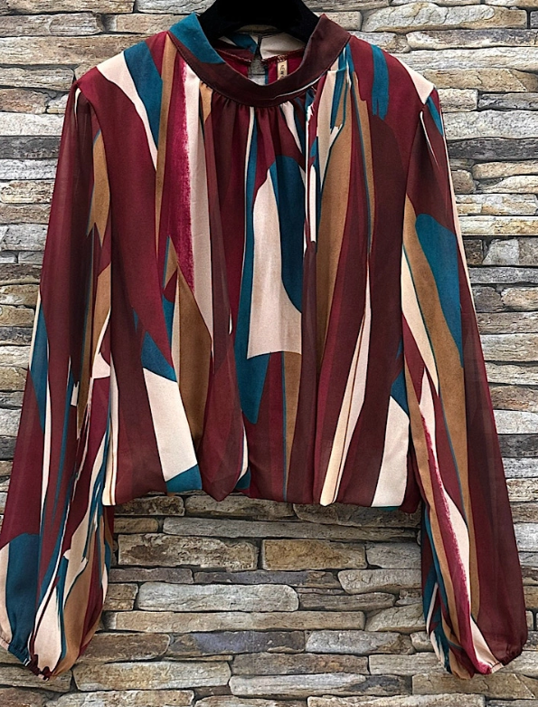 ELSTR Italian One Size Striped Wine Printed Blouse LOOWIE