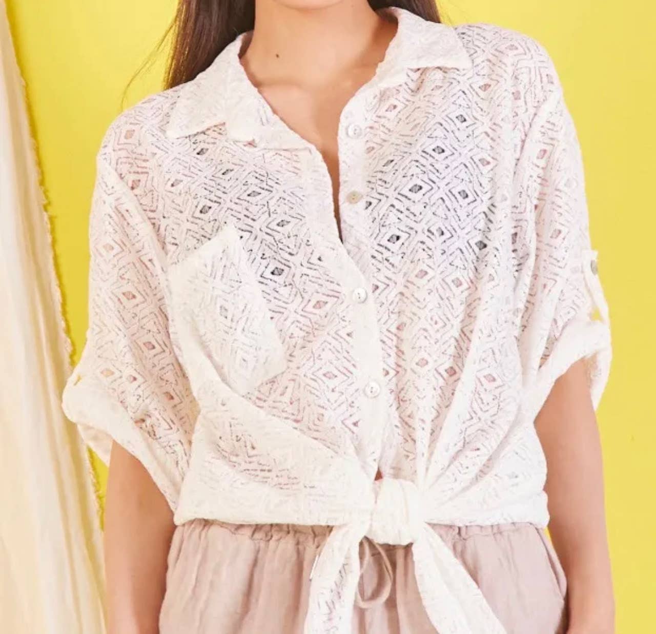 3899-2 One Size White Crochet Cotton Blouse LOOWIE