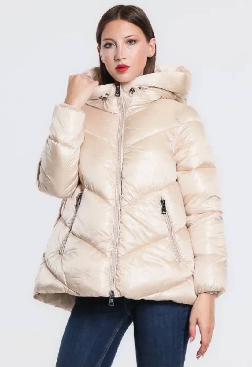 327 Cream Beige  Warm Polyester Fun Puffer Jacket LOOWIE
