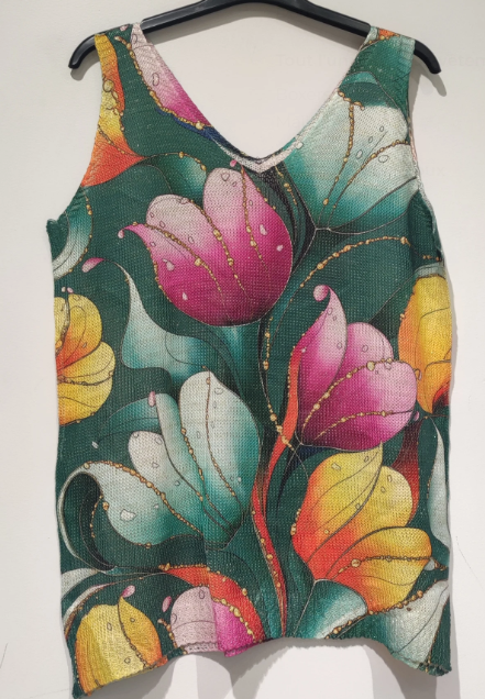 POSLTU Tulips Floral Knit Printed Sleeveless Sweater