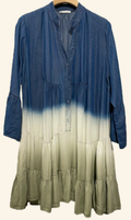 NBDEGO Italian Olive Ombre Tiered Dress with Ruffled Sleeves