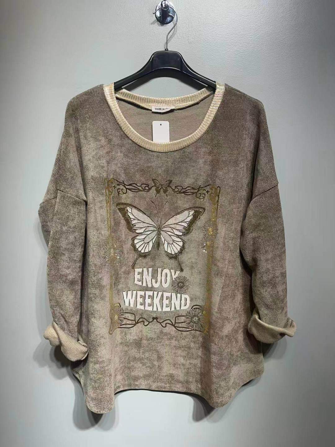 CO63 Taupe Butterfly Print Tunic