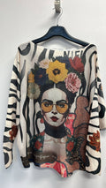 VIFR2 "Frida" Glasses Round Knit Printed Sweater LOOWIE