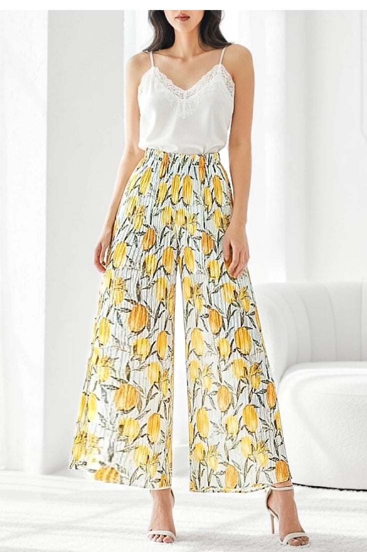 ESTRWLLP Italian OS Printed Wide Leg Pants Lemon Print