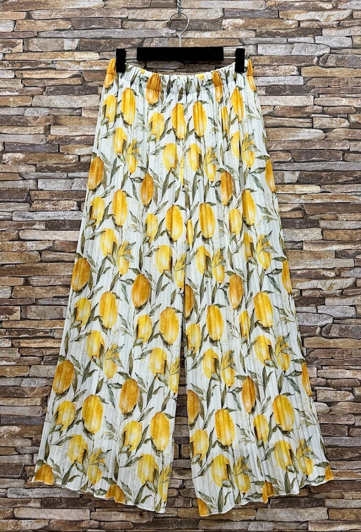 ESTRWLLP Italian OS Printed Wide Leg Pants Lemon Print