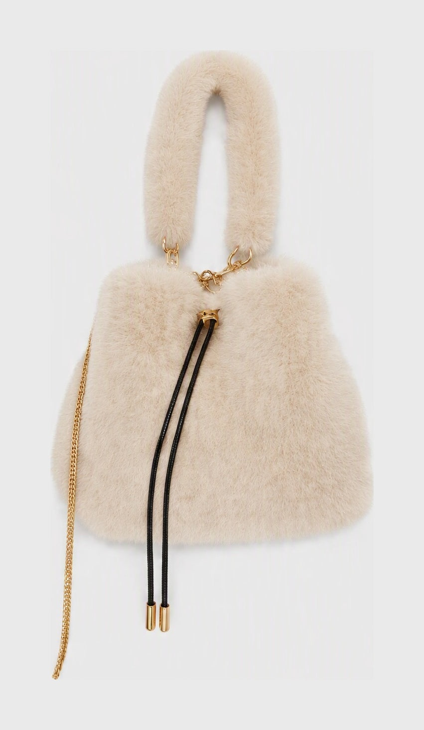 JA415 White Faux Fur Bucket Bag