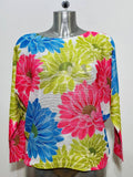 CFLO White Multi Floral Round Knit Printed Sweater