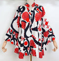 VSA6 Red Italian One Size Abstract Large Blouse LOOWIE