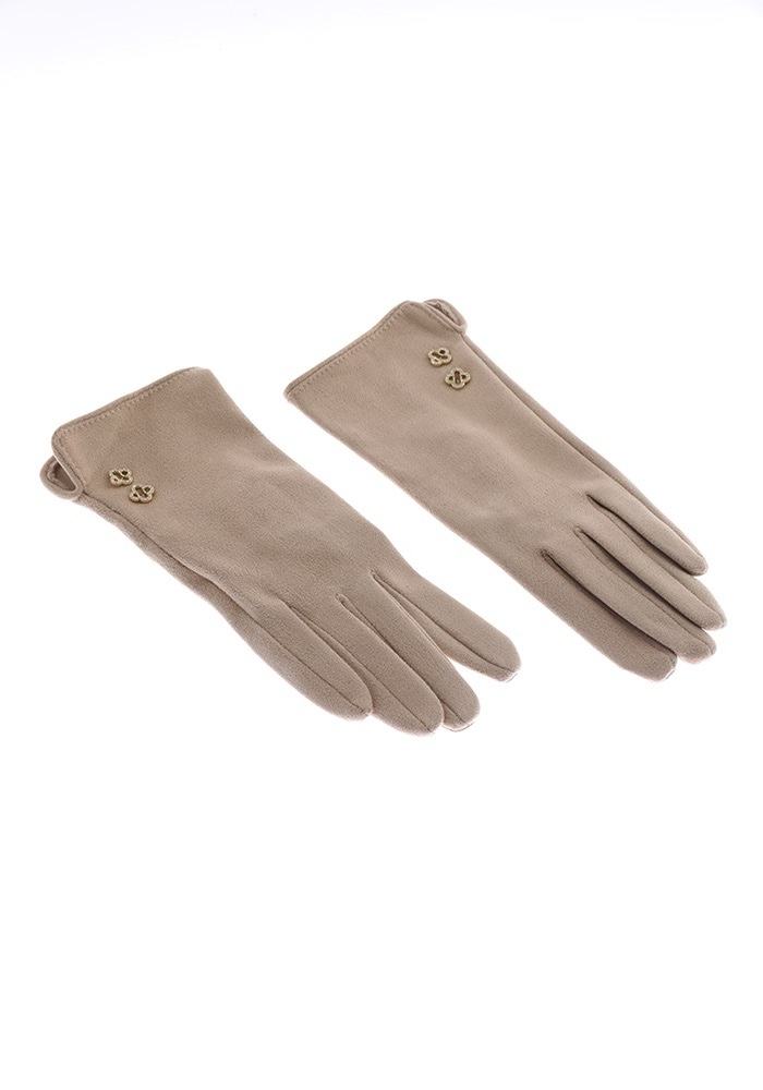 JA388 Beige Button Detail Gloves