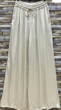 ELPBE Italian Beige Wide Legs Satin Feel Pants LOOWIE