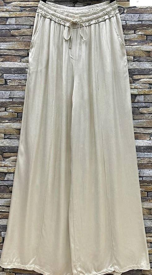 ELPBE Italian Beige Wide Legs Satin Feel Pants LOOWIE