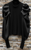AYOBL Size S Italian Black Chic Puff Sleeves Blouse LOOWIE
