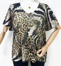 ZAANI Black Animal V-Neck Knit Printed Short Sleeves Sweater