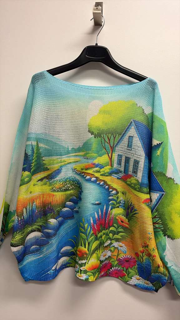 VIRIV Blue River Round Neck Knit Printed Sweater LOOWIE