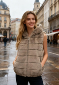 MCGCPV One Size Taupe Cloud Puffer Vest – Faux Fur w/ Hood