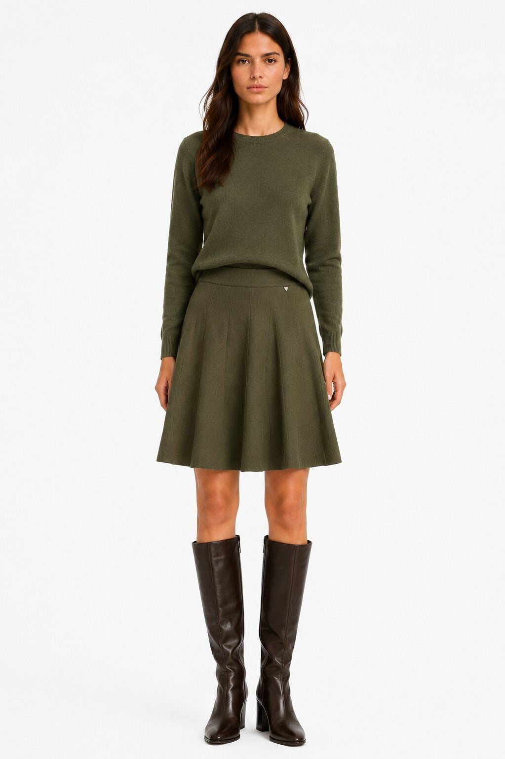 LUPKS8 Khaki Pleated Knit Skirt