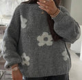 734 Grey Floral Cozy Italian Sweater One Size LOOWIE