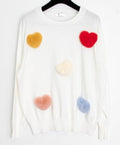 MCH185 White Soft Comfy Sweater with 3D Faux Fur Hearts