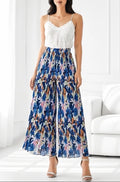 ESTRWLBFA Italian OS Printed Wide Leg Pants Blue Floral Abstract
