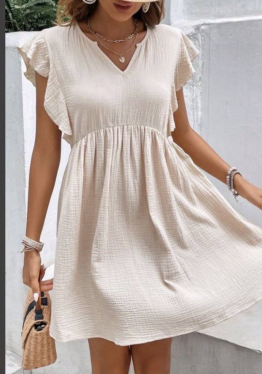 SW446 Beige Italian Gauze Cotton One Size Short Dress