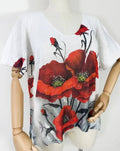 ZACOQ Red Floral V-Neck Knit Printed Short Sleeves Sweater
