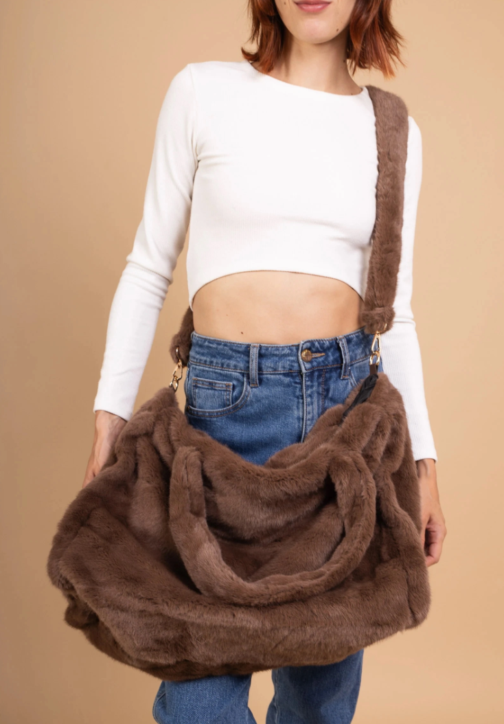 MCFBCH Chocolate Faux Fur Fun Bag with Double Handle