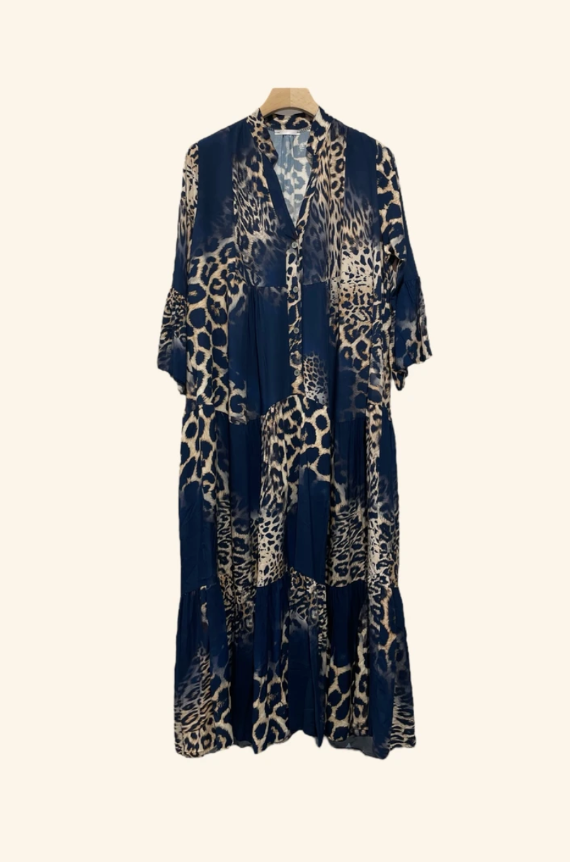 NBLDN Navy Italian Urban Safari Maxi Dress Viscose