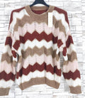 Zig-Zag One Size Soft Brown Beige Sweater Round Neck LOOWIE