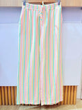IV25226135GR Gauze Cotton Striped Pants Plus Size Green
