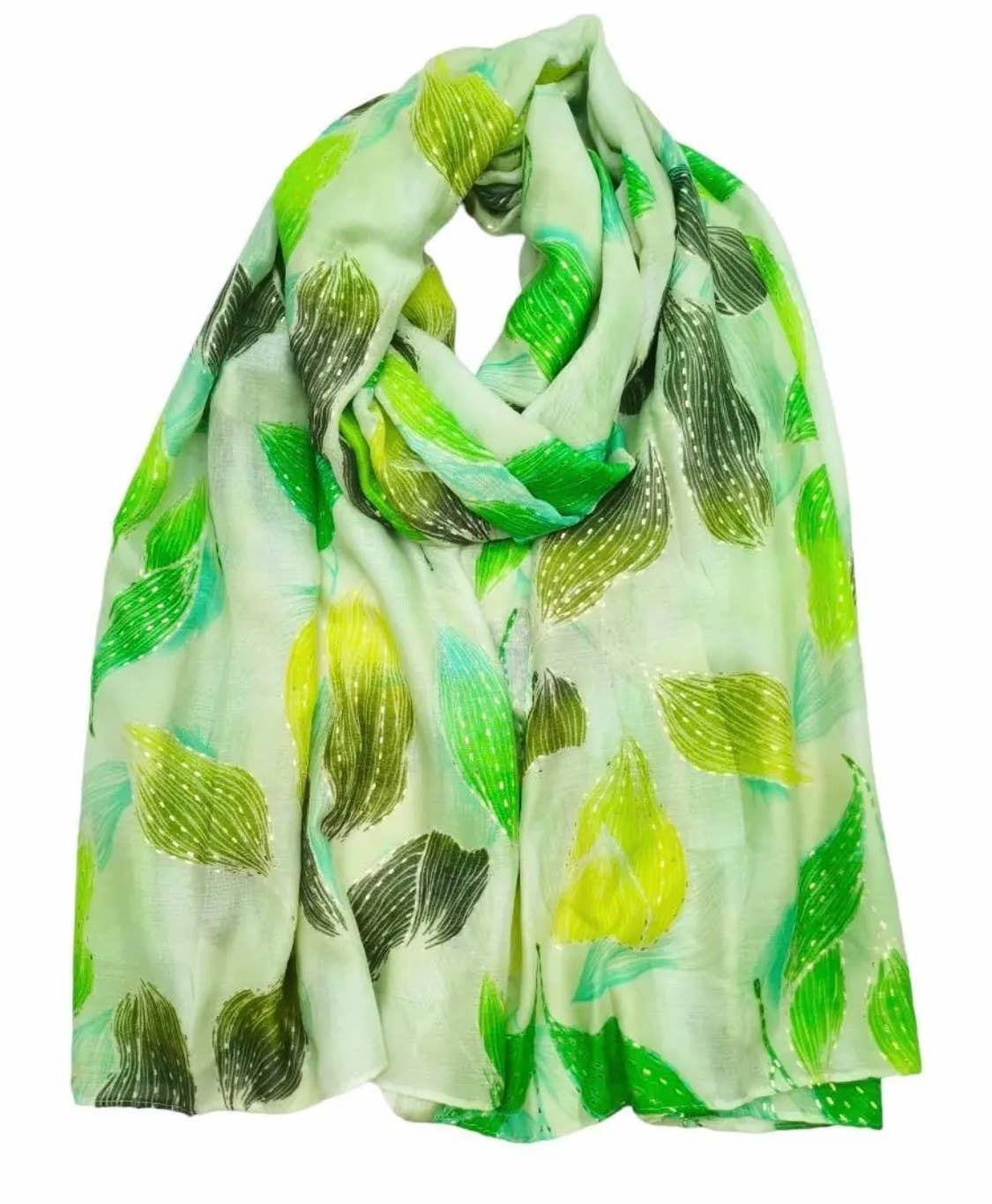B963 Green Leaves Soft  Cotton Blend Spring Scarf LOOWIE