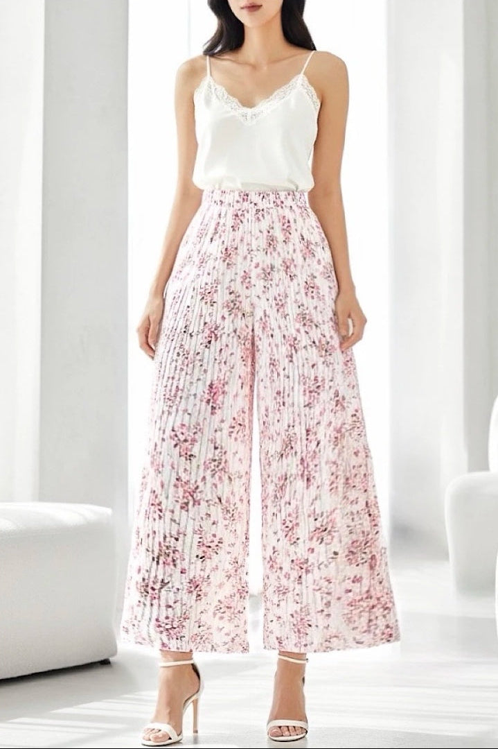 ESTRWLPDF Italian OS Printed Wide Leg Pants Pink Ditsy Floral