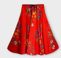 LFSR Italian Bright Red Cotton Floral A-Line Skirt