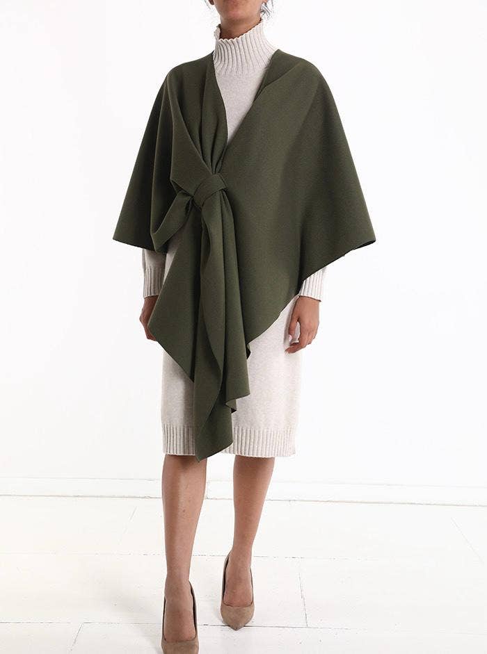 VIPOO Italian Olive Large Poncho w/ Knot Closure LOOWIE