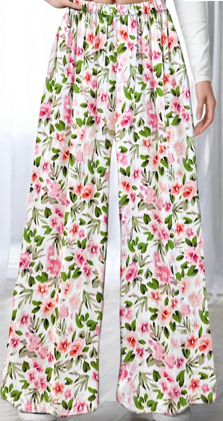 ELPSFP Italian Wide Legs Pink Floral Summer Pants LOOWIE