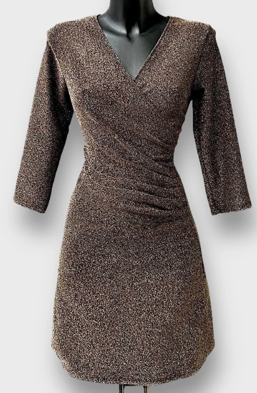 ELSHBR Italian Bronze Elegant Shimmering Wrap Dress LOOWIE