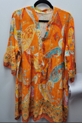 980215 Orange One Size Italian Paisley Short Printed Dress