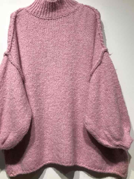 MA19501 Pink Turtleneck Cozy Warm Knitted Sweater Loowie