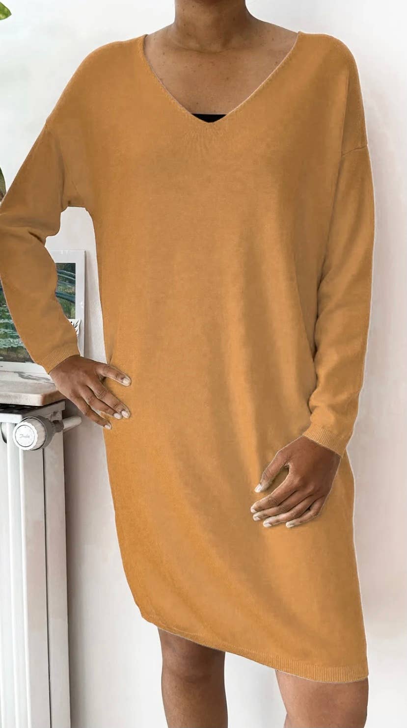 Z1018 Italian One Size Cozy Camel Sweater Dress LOOWIE
