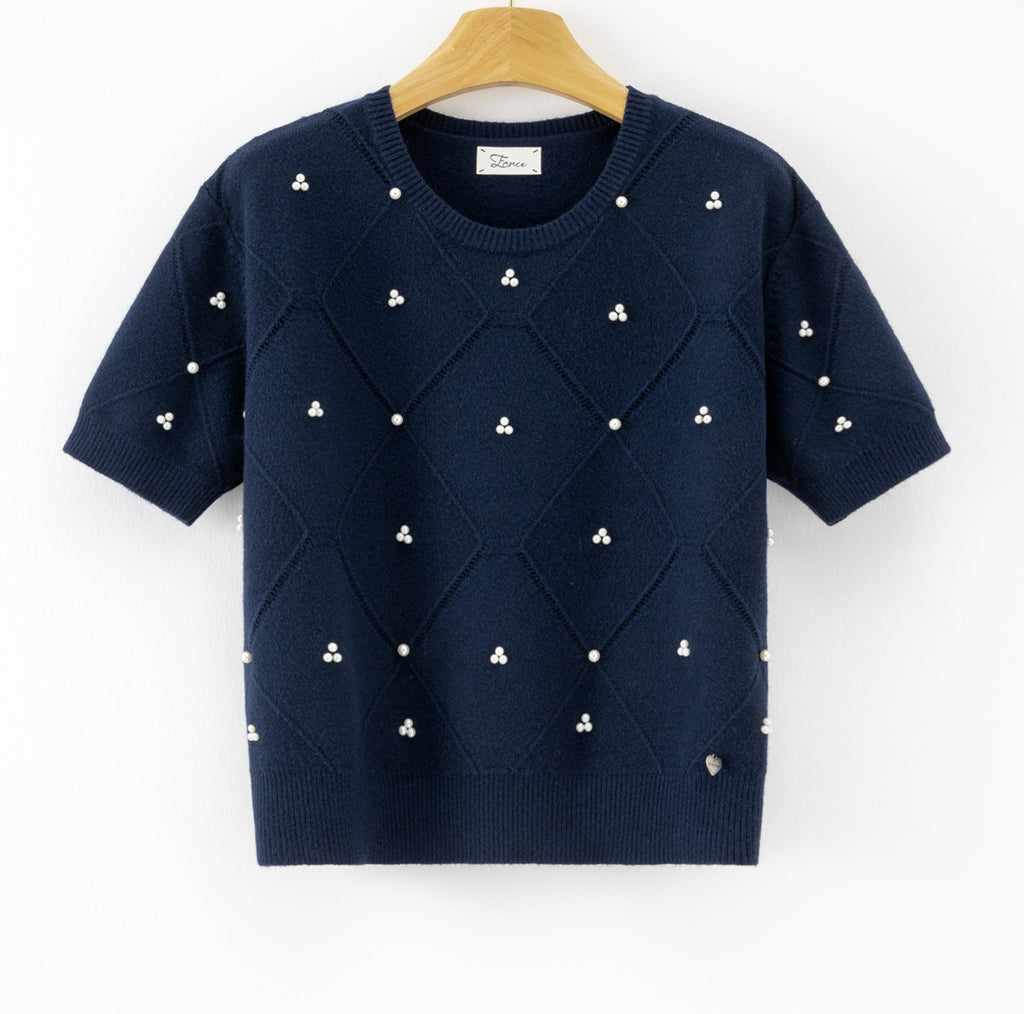LUBDS11 Navy Beaded Diamond Sweater