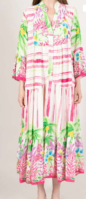 SVSP One Size Colorful Pink Tropical Striped Maxi Dress