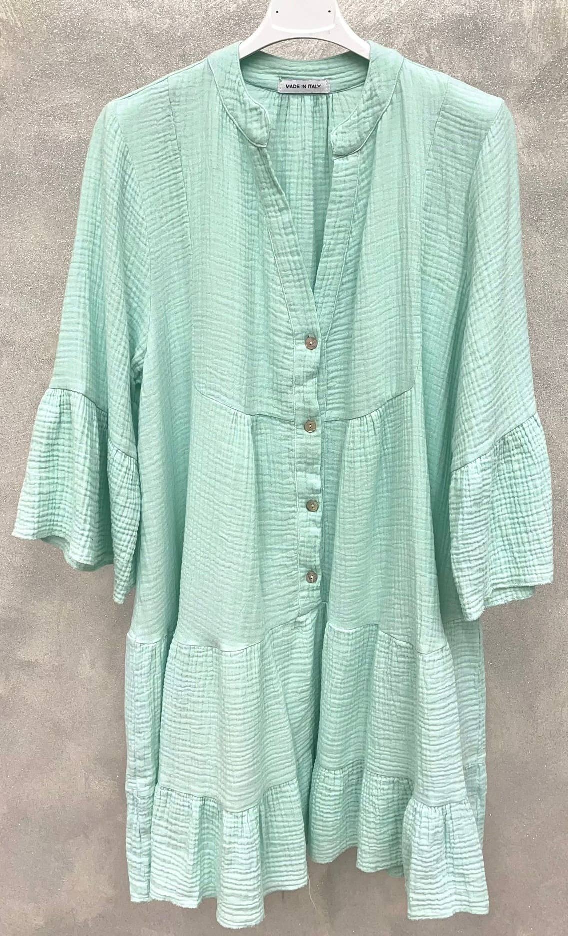 SW176 Aqua Gauze Cotton Italian Short Dress 3/4 Sleeves