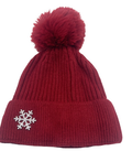 BO167 Wine Snow Flake W/ Fake Fur Pom Beanie Hat LOOWIE