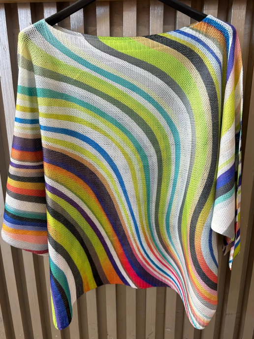 EUWAV Olive Waves Round Neck Knit Printed Sweater