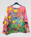 19 Pink Abstract Floral Knit Printed Sweater LOOWIE
