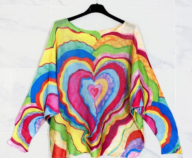 707 Multi Hearts Round Knit Printed Sweater LOOWIE