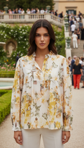 COFBCY Italian OS Yellow Floral Cotton Blouse
