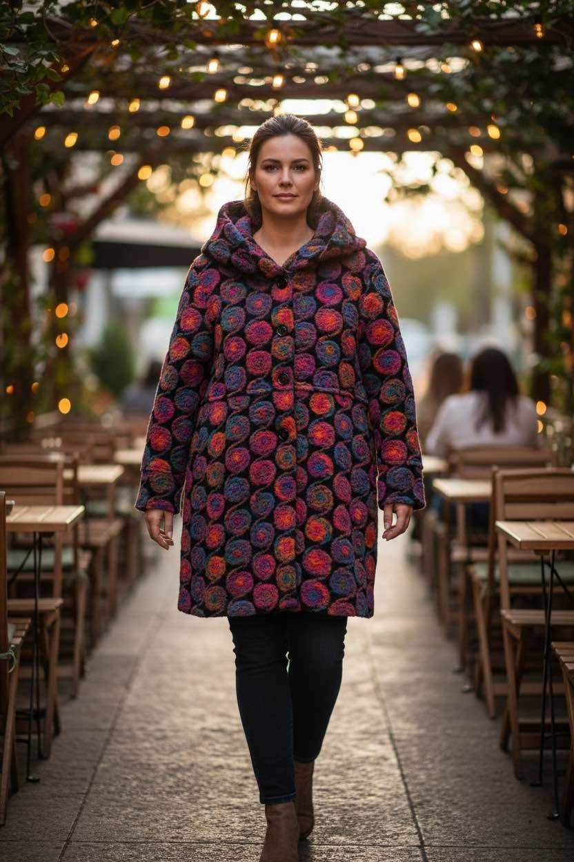 SB36 Magenta Circle Motif Hooded Coat