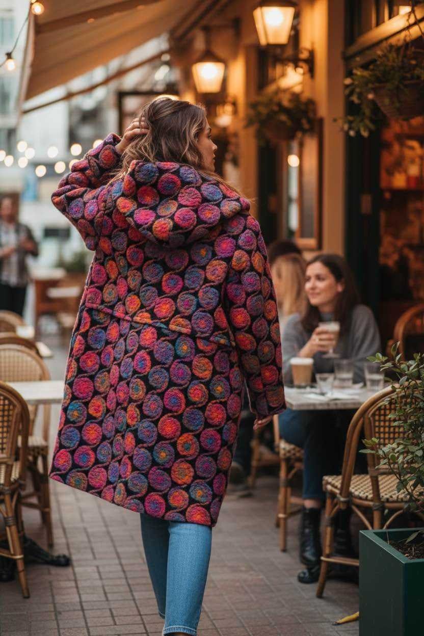 SB36 Magenta Circle Motif Hooded Coat
