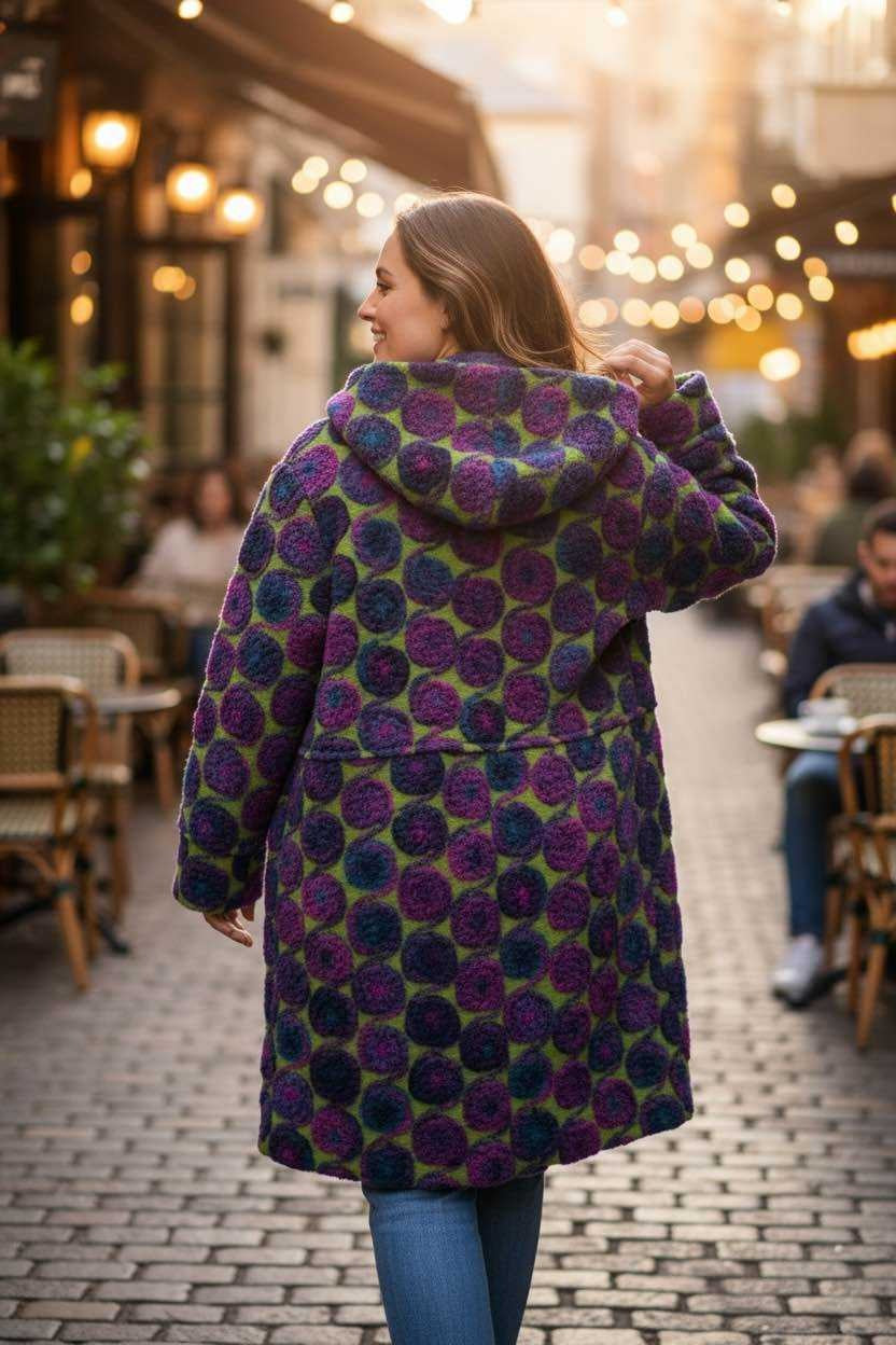 SB37 Mauve Circle Motif Hooded Coat